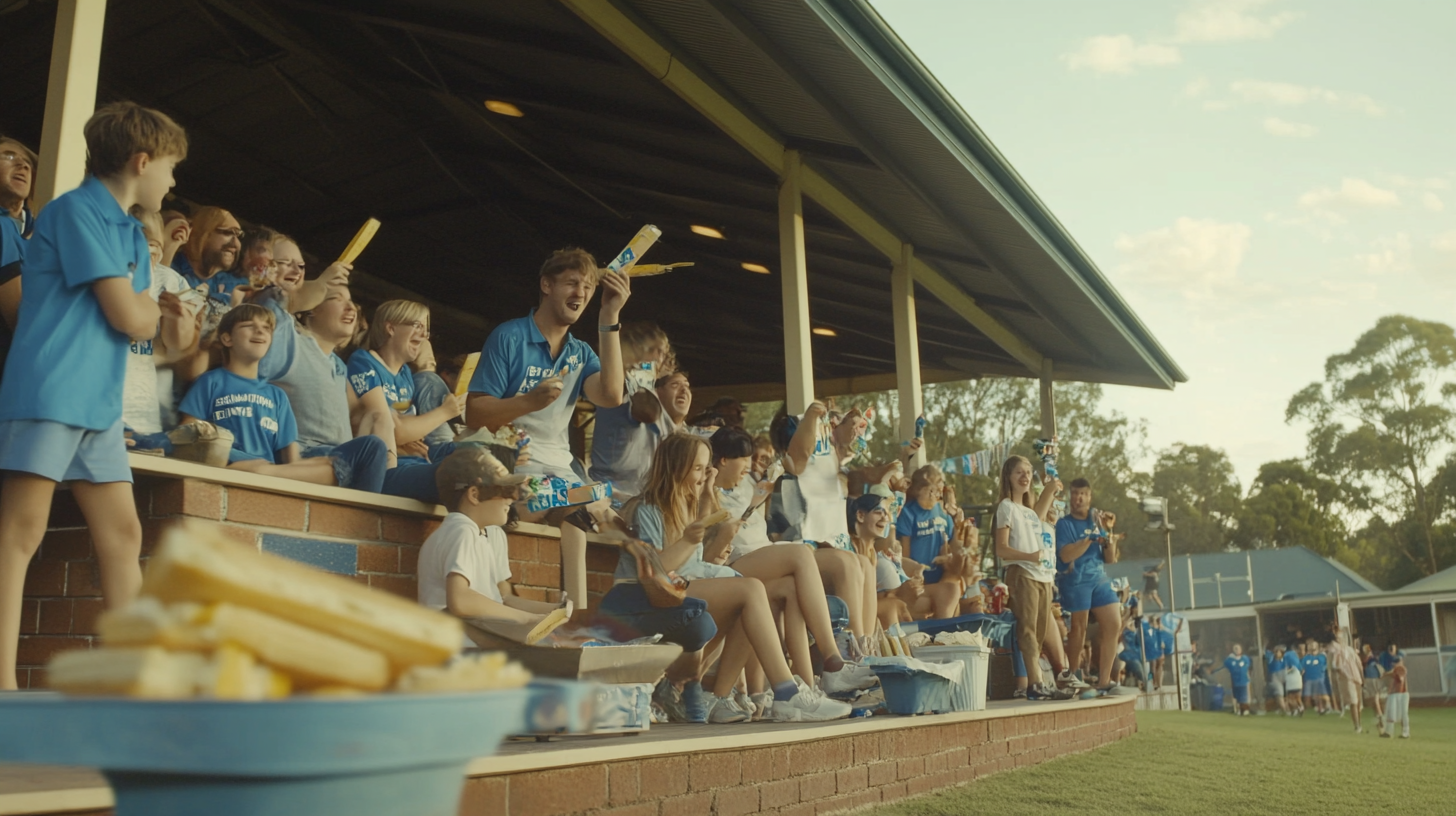 Australian cricket club pavilion BBQ, cheering fans, Harry Potter.