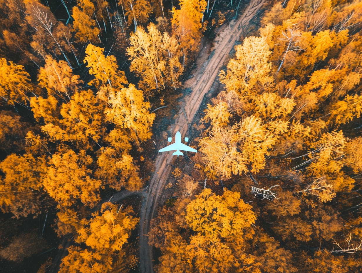 Autumn Forest with Telegram App Icon Plane