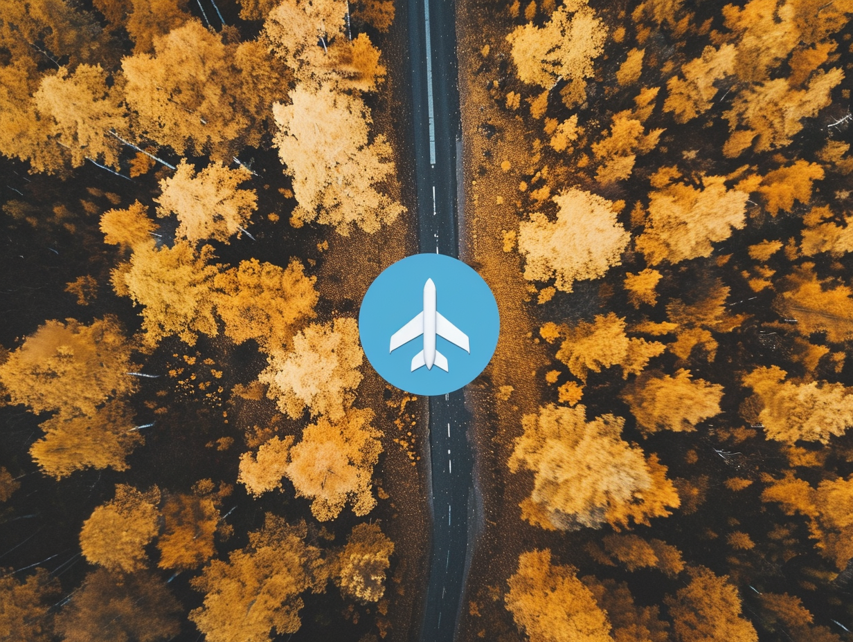 Autumn Forest with White Telegram Airplane Icon 4:3