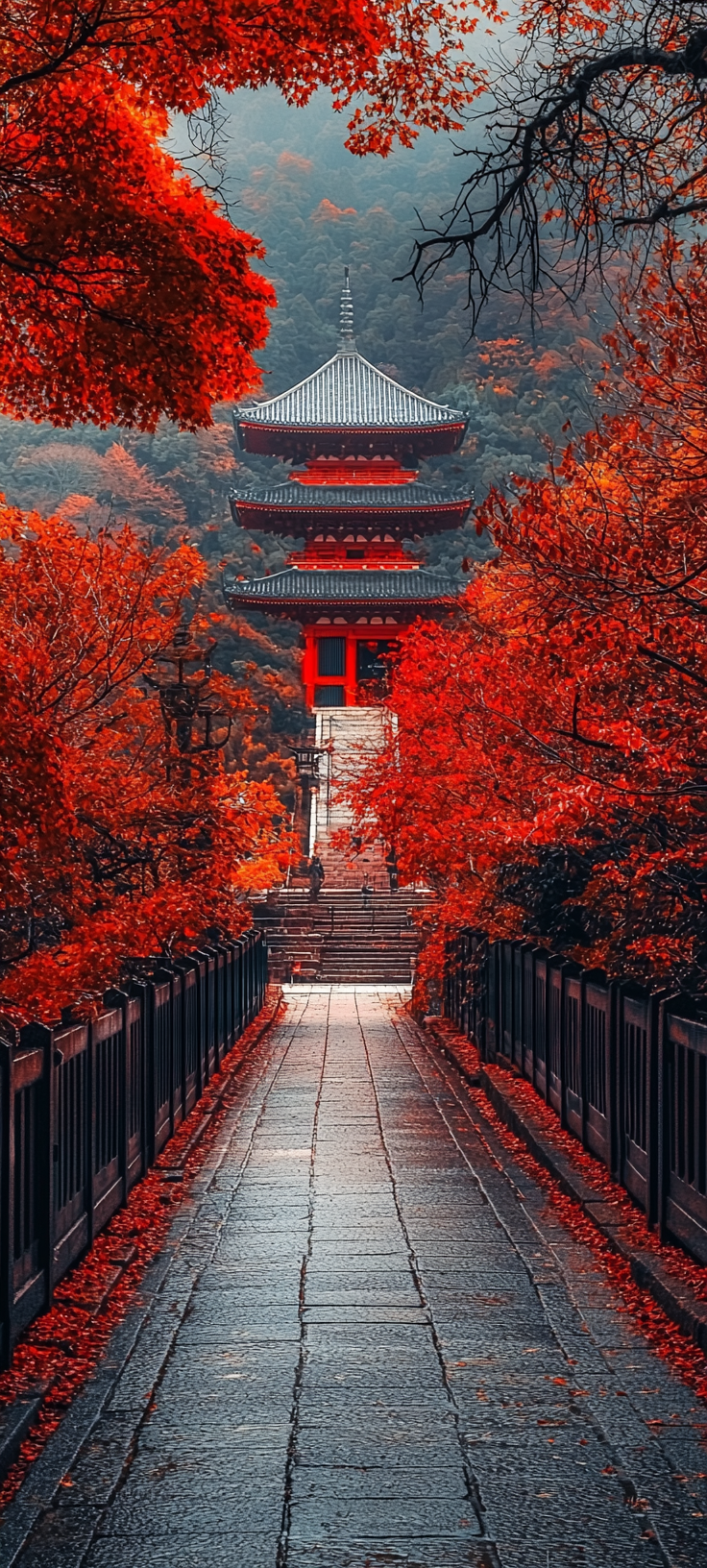 Autumn Leaves Japan Temple Path Photography 