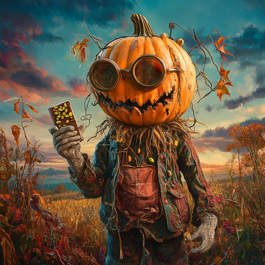 Autumn Scarecrow Holding Chocolate Bar