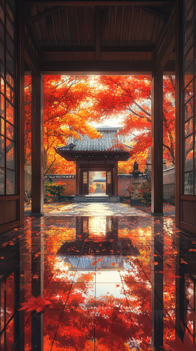 Autumn colors at peaceful Japanese temple