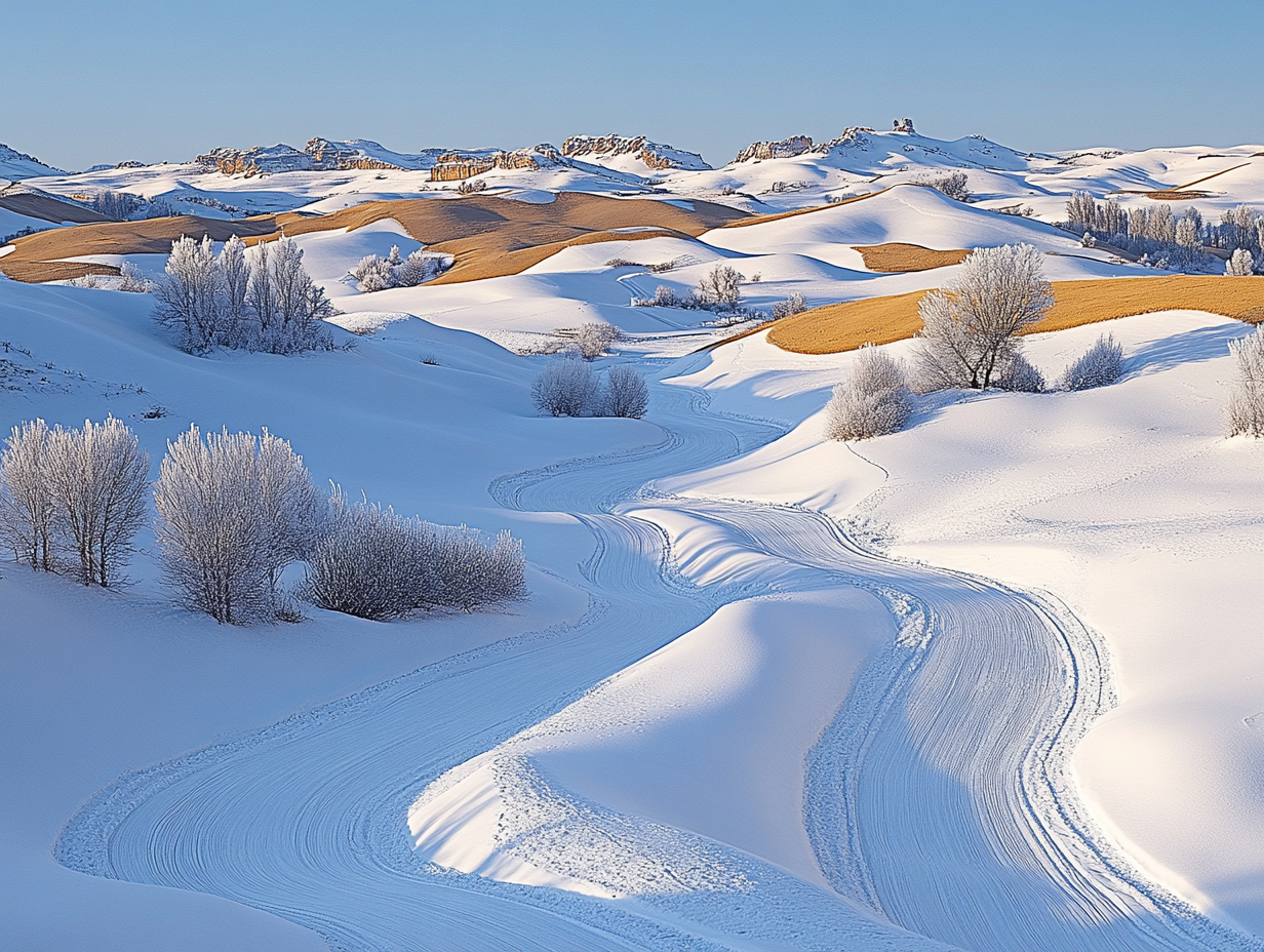 Award-winning photo of snowy hills and sand dunes