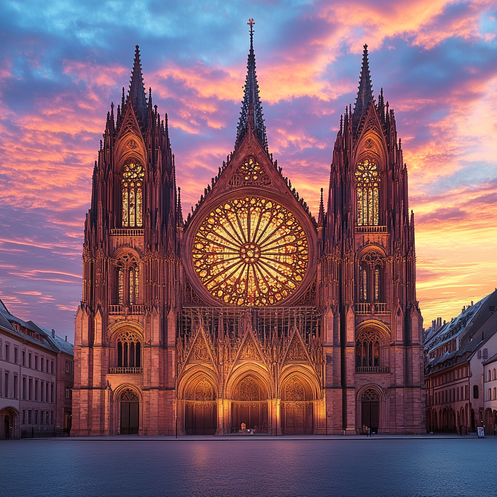 Award-winning photography of Notre-Dame Cathedral at sunset.