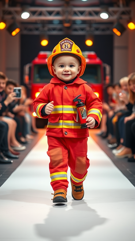 Baby Firefighter Struts on Runway, Captures Hearts.