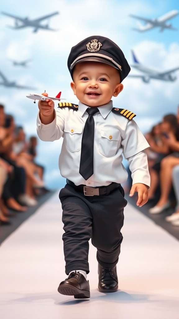 Baby Pilot Takes Flight at Fashion Show