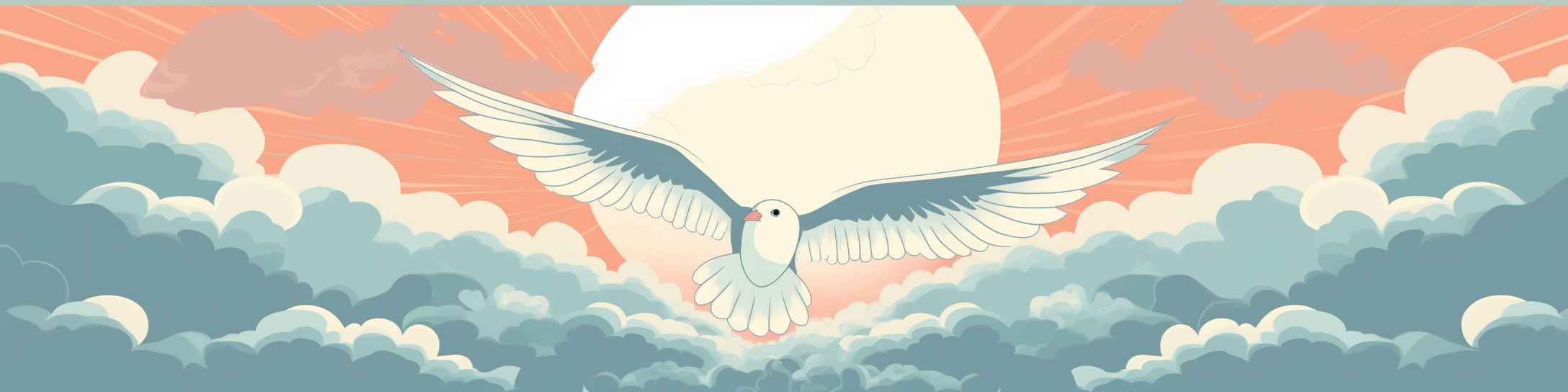 Banner design with flying bird splitting clouds apart.