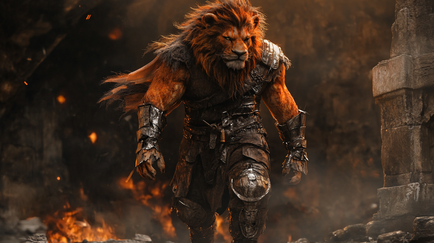 Barbarian Lion Man in Dark Fantasy Armor