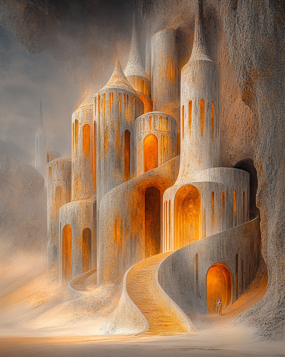 Baroque Towers in Hypermaximalist Desert Morning HDR