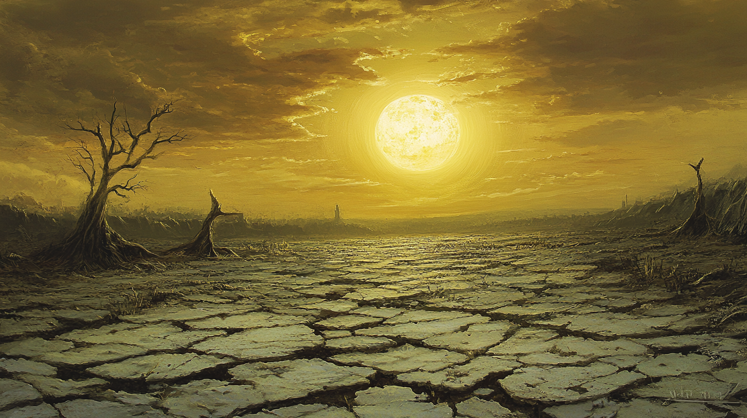 Barren Land - Dried-up Earth, Yellow Sky, Scorching Sun