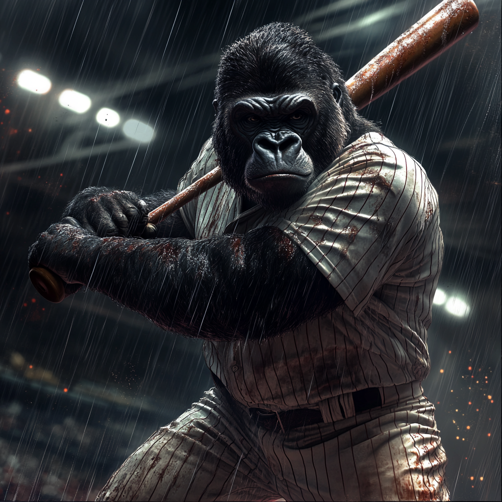 Baseball Game: Gorilla Player in Tense Ninth Inning