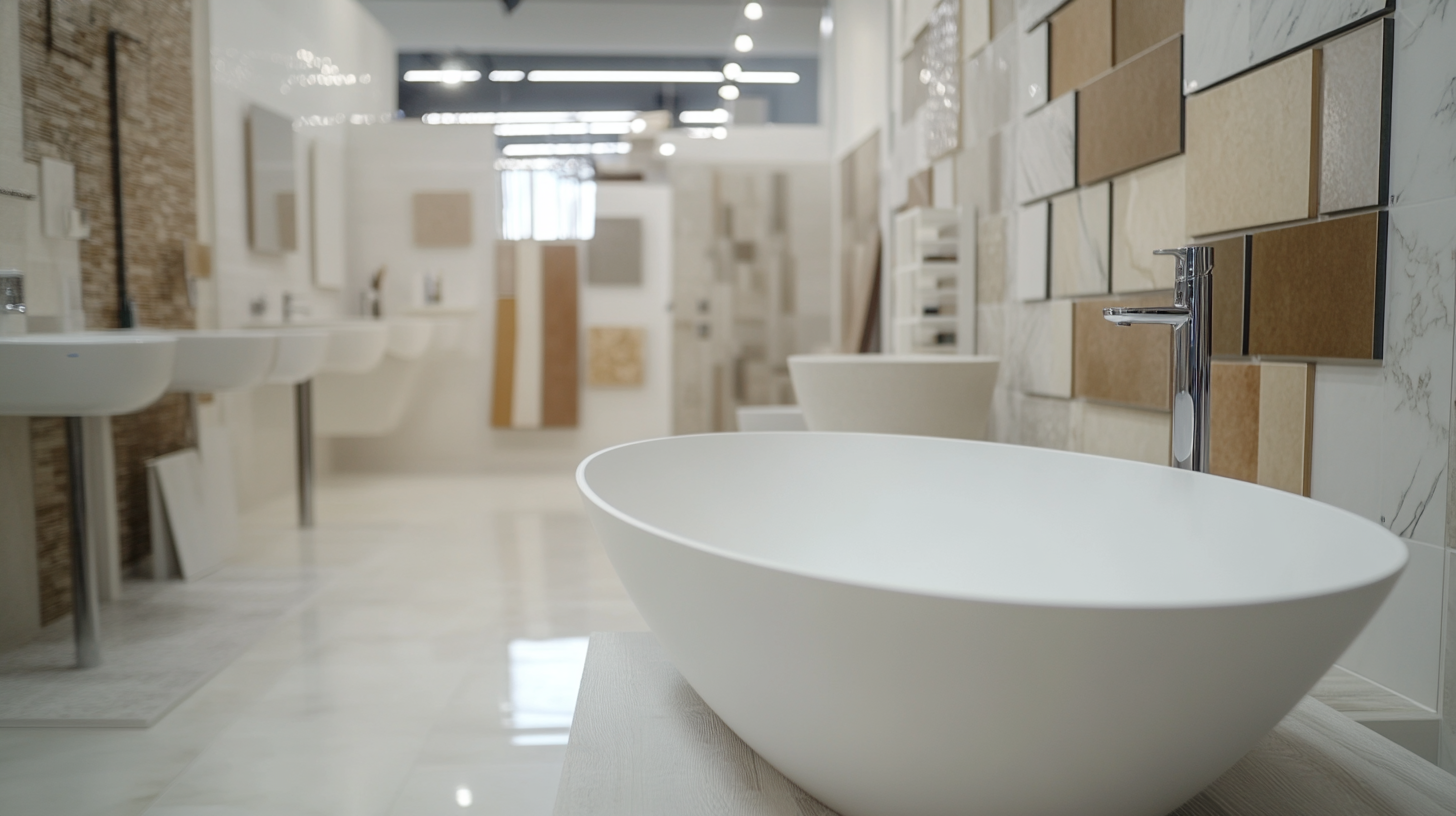 Bathroom showroom documentary featuring various tiles and ceramics.