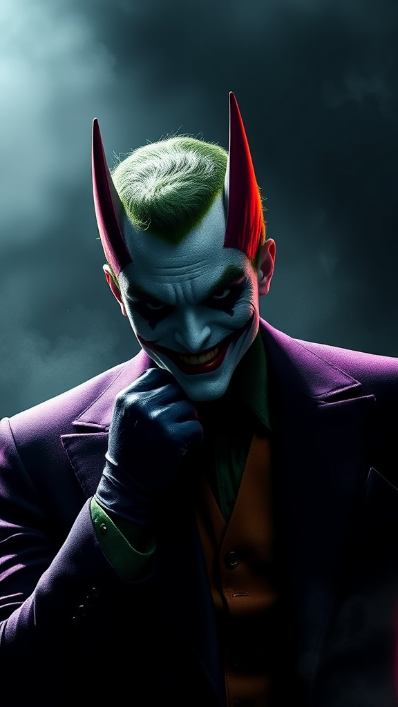 Batman dressed as the Joker on mobile wallpaper.