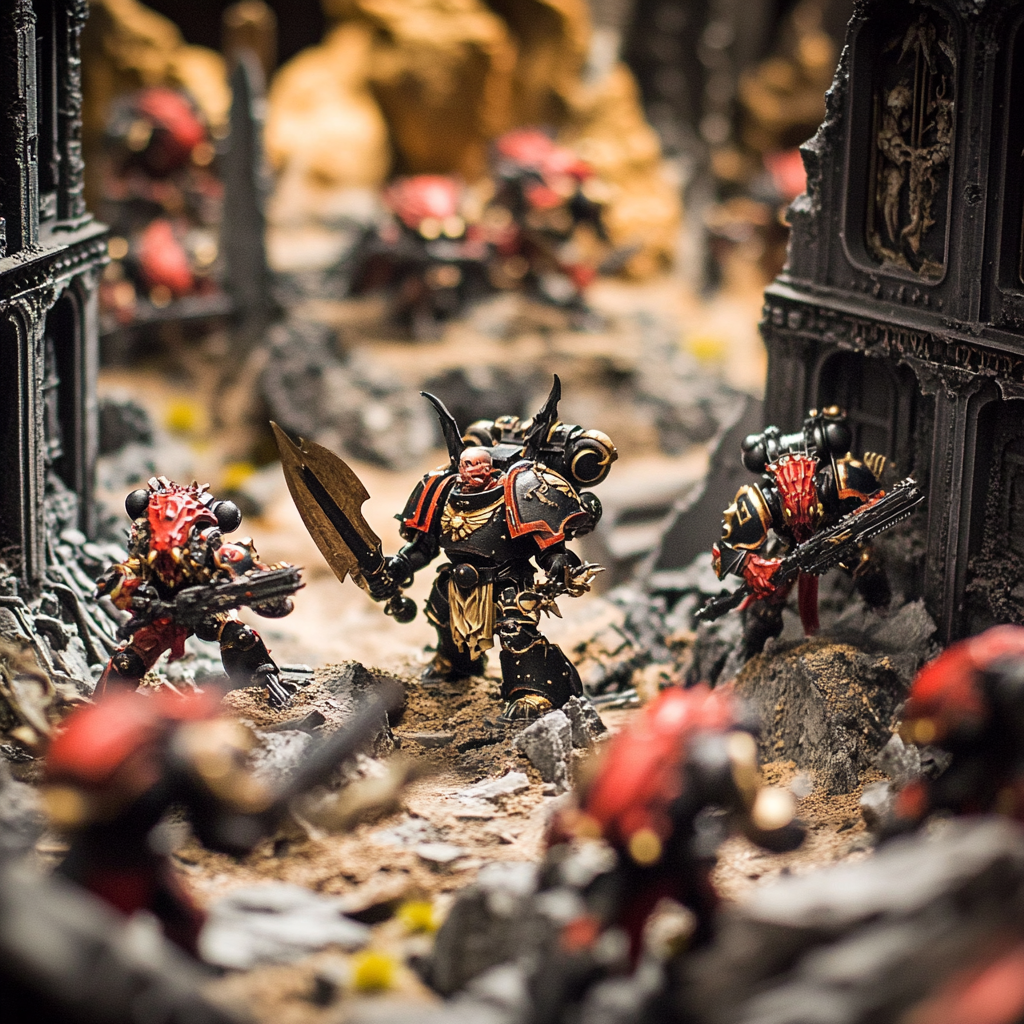 Battle between Votann space dwarves and Tyranids.