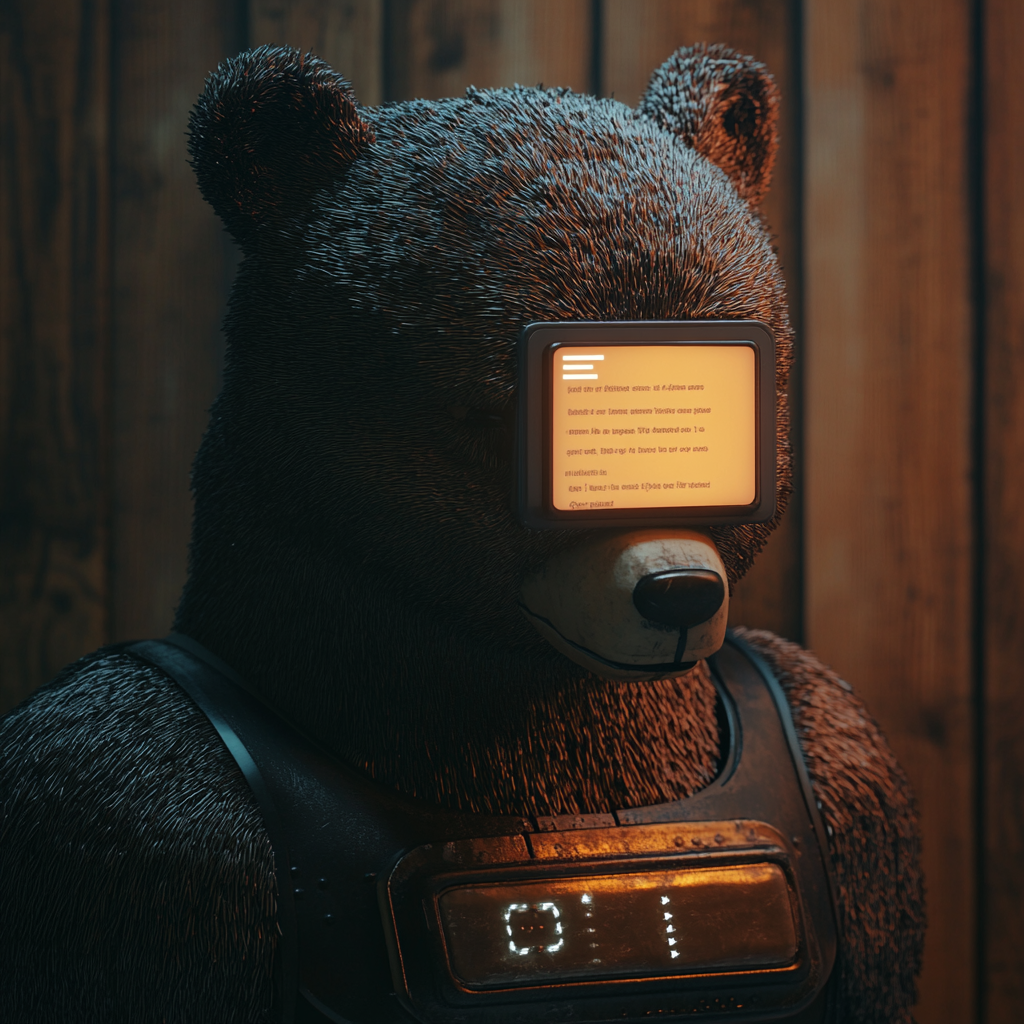 Bear-shaped screen with chat bubble mouth interaction