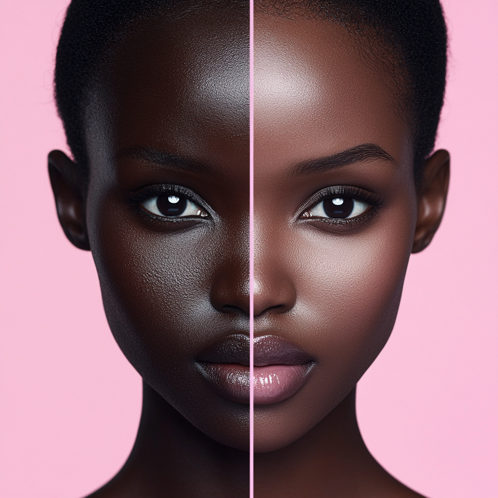 Beautiful African Model with Uneven Skin Before/After