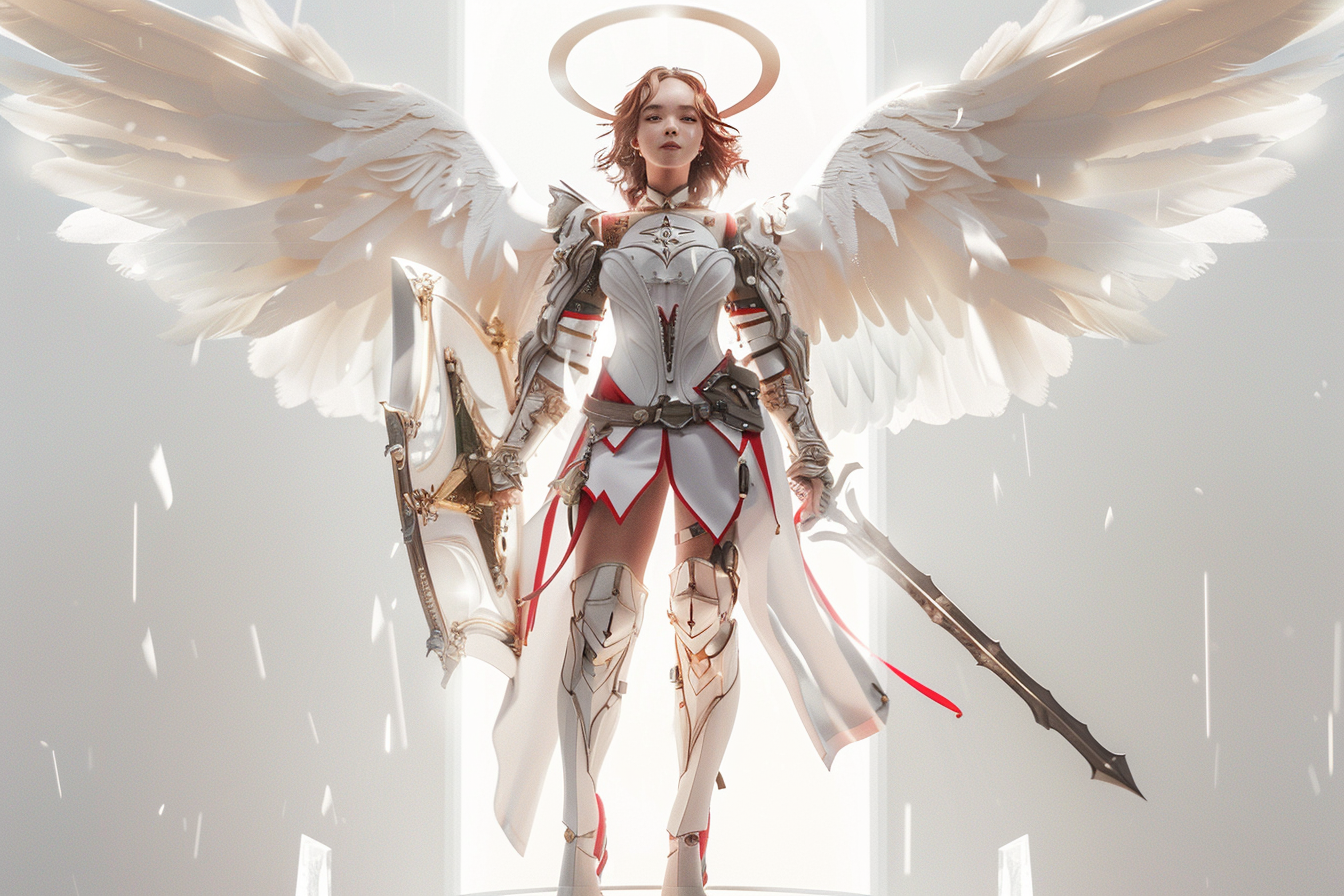 Beautiful Angel Warrior in White Armor