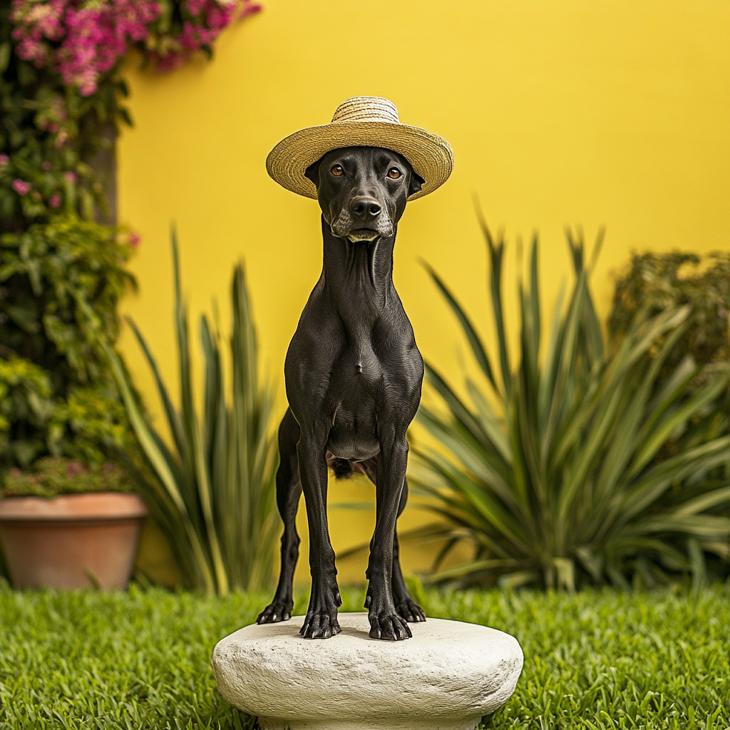 Beautiful Black Xoloitzcuintle in Mexican Hat Outdoors