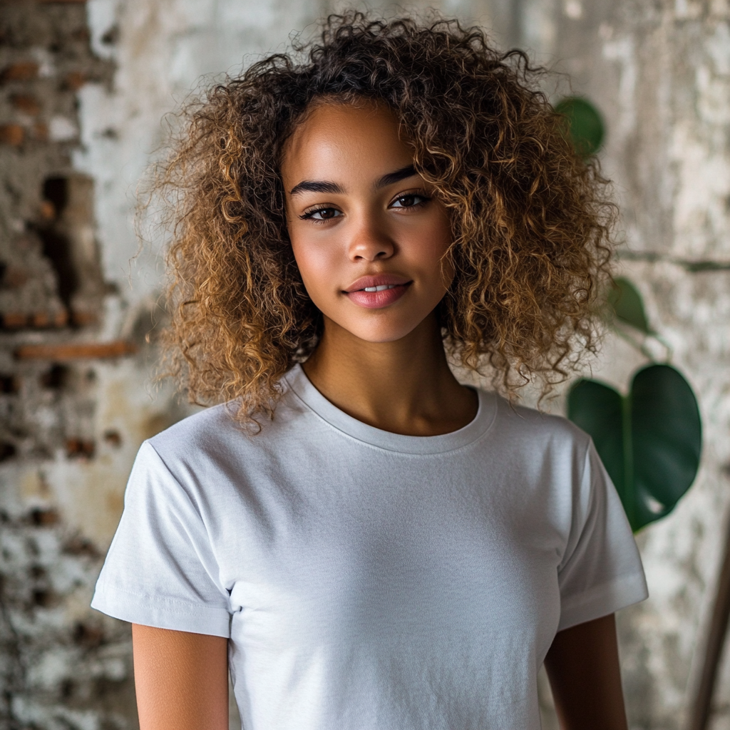 Beautiful Black and Blonde Female Model in T-shirt