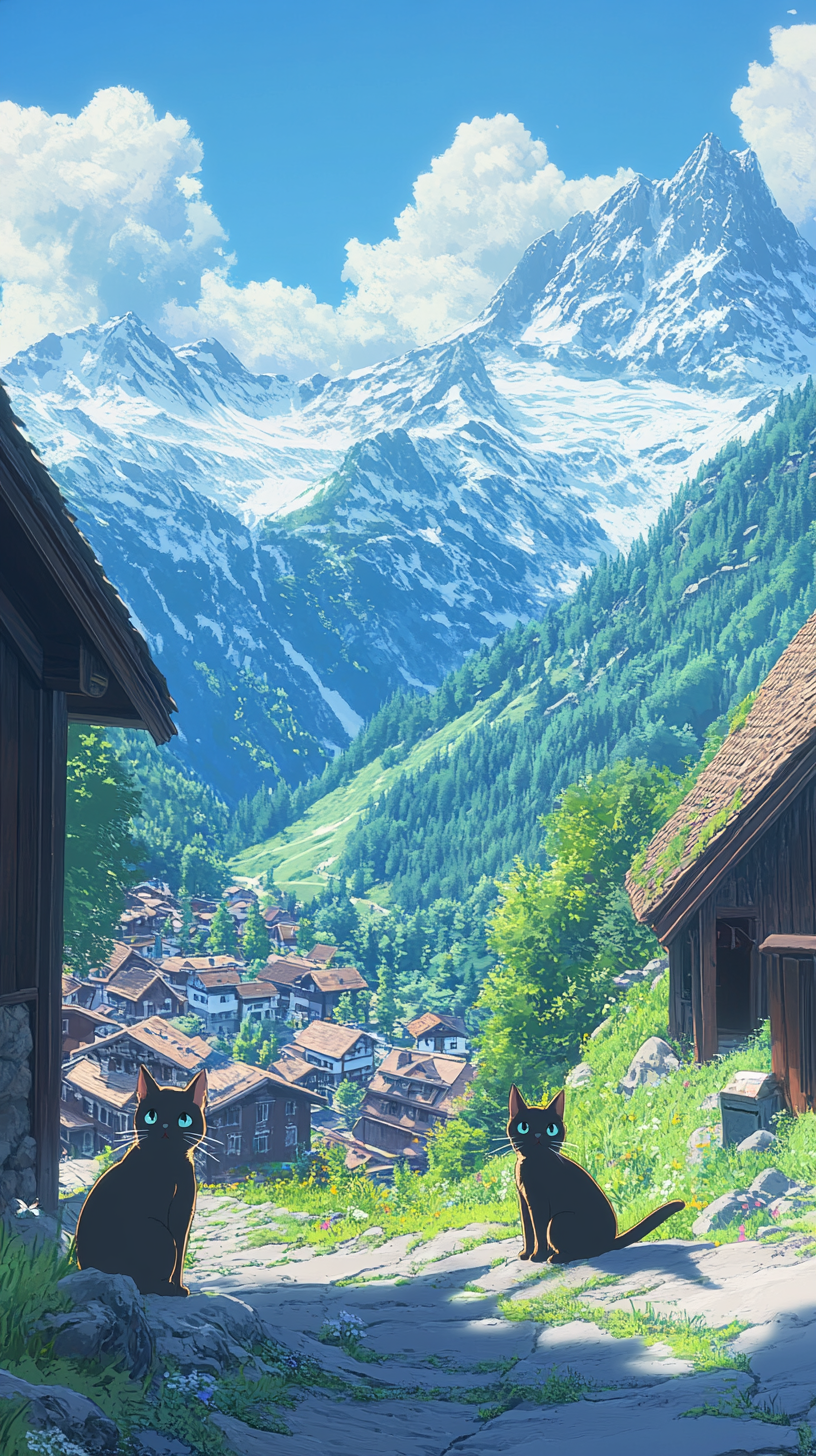 Beautiful Cats in Detailed Village