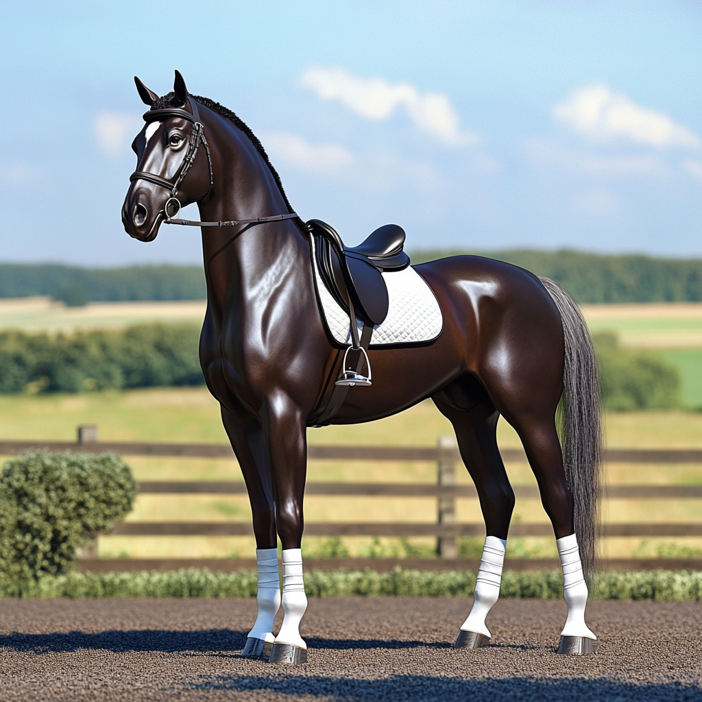 Beautiful Dressage Horse in English Countryside Editorial