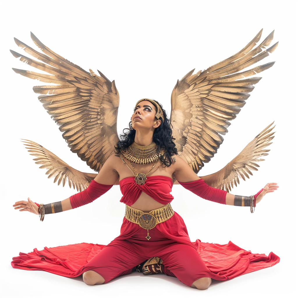 Beautiful Egyptian Goddess Maat in Red Dress