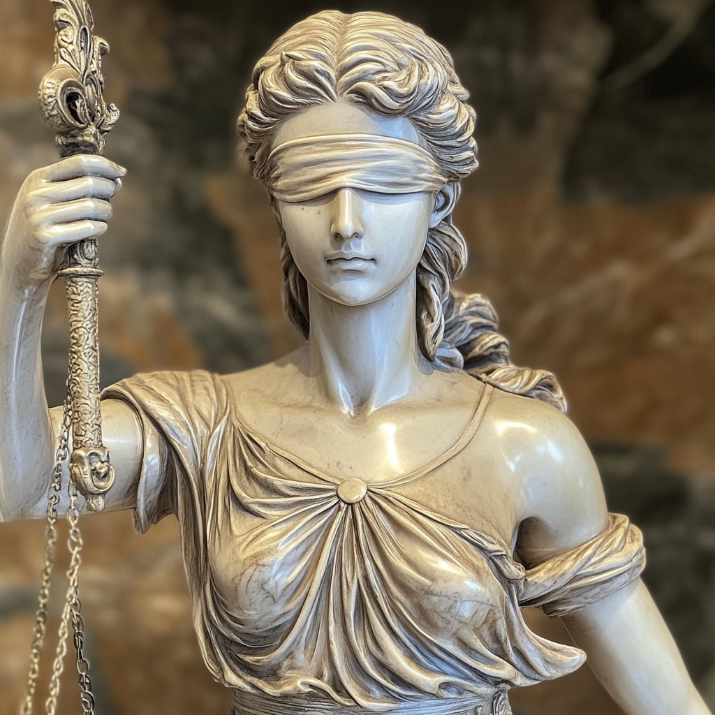 Beautiful Greek Lady Justice Statue Silk Dress Snake Scale