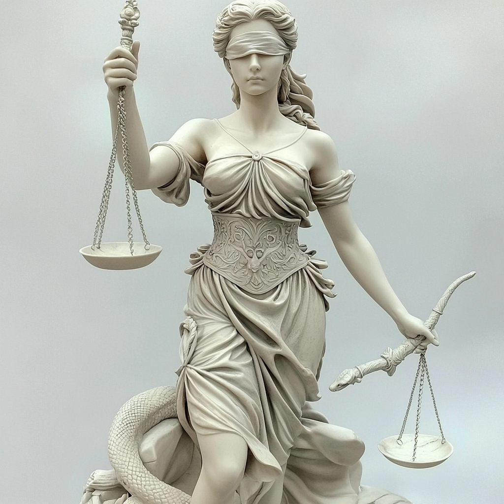 Beautiful Greek Lady Justice Statue with Snake and Scale