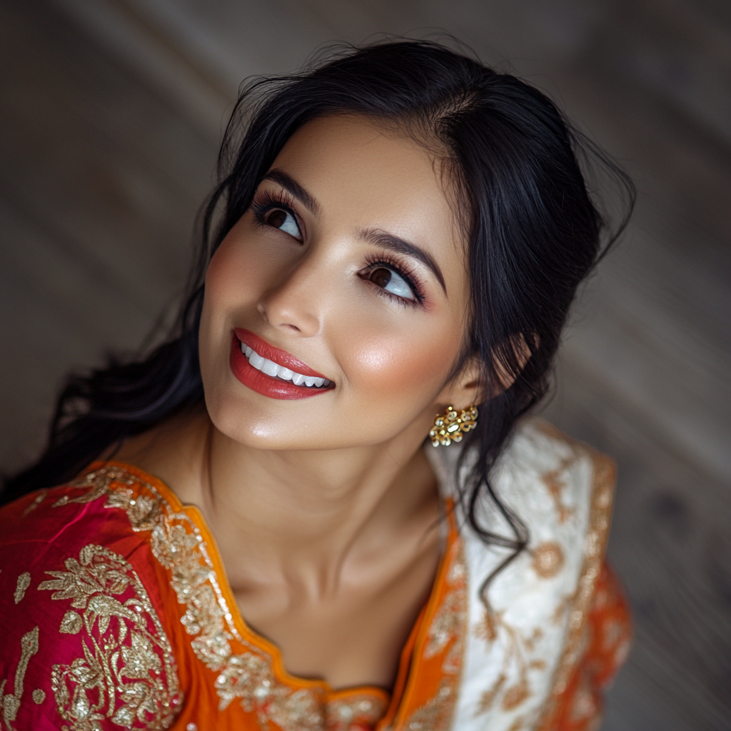 Beautiful Indian Model in Traditional Diwali Clothes Smiling 