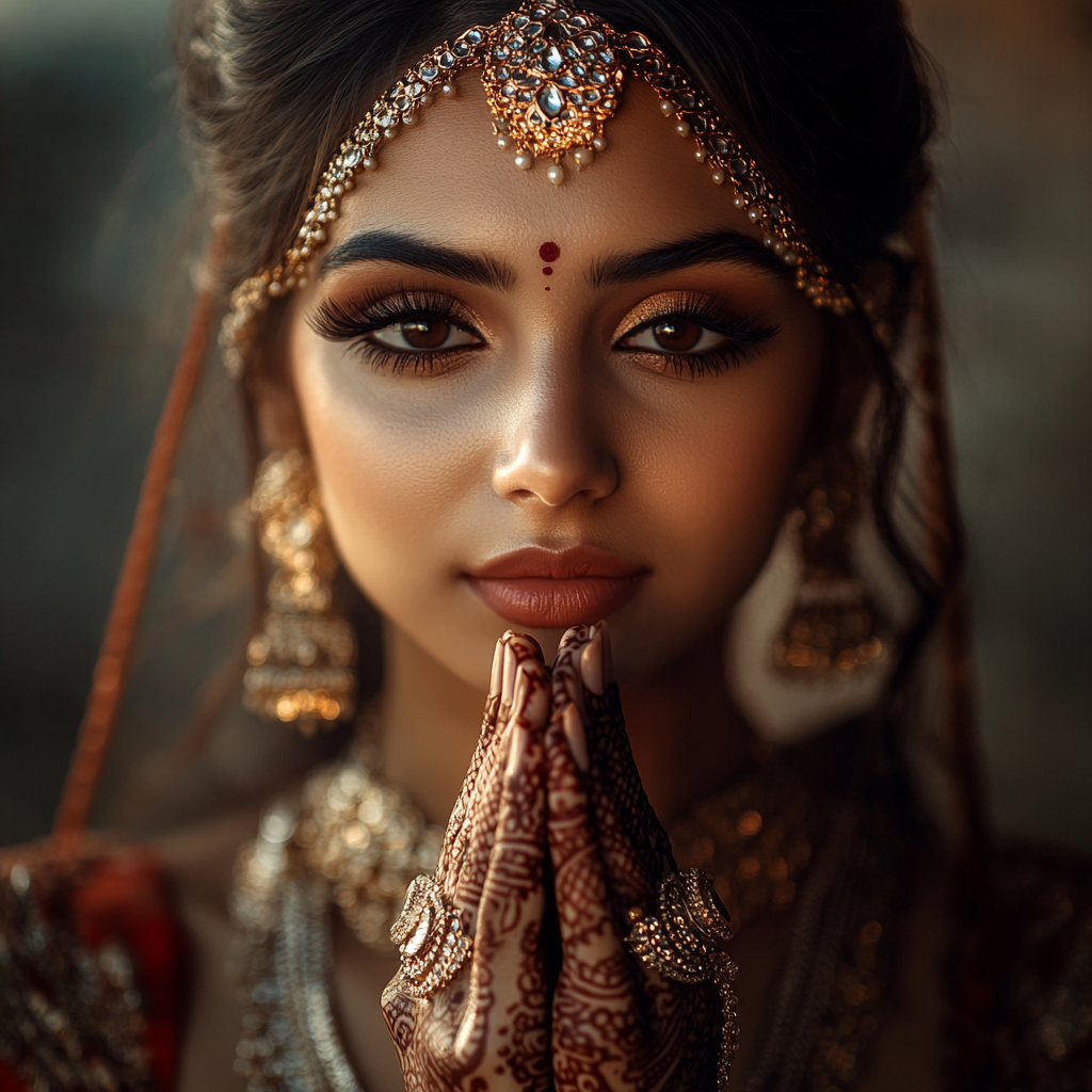 Beautiful Indian woman in Namaste pose