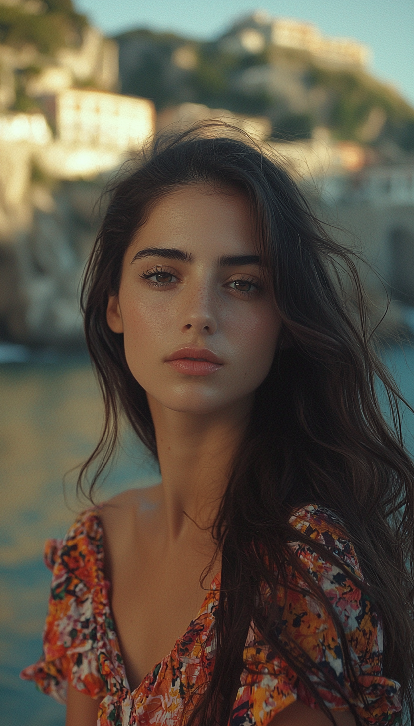 Beautiful Italian Woman Portrait Amalfi Coast Cinematic