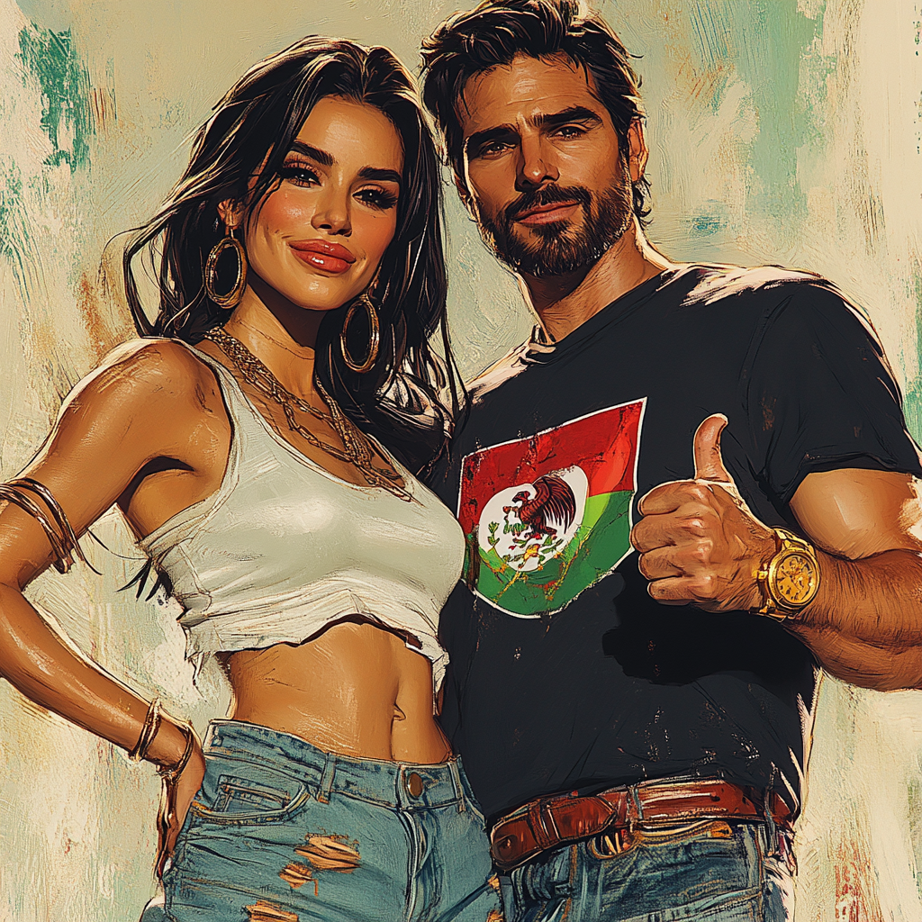 Beautiful Salma Hayek portrait with handsome Latino male.