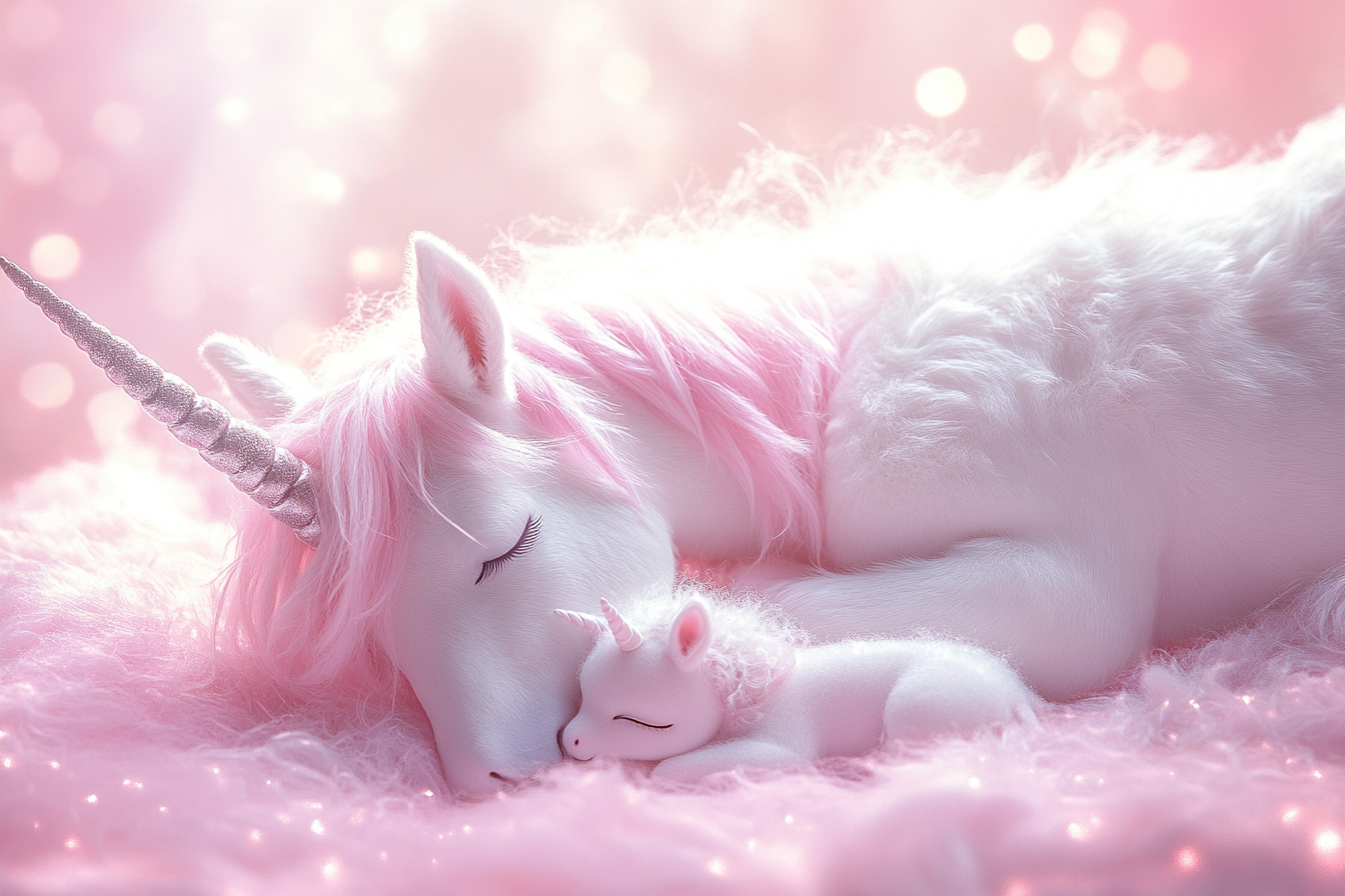 Beautiful Unicorn and Baby in Dreamy Scene