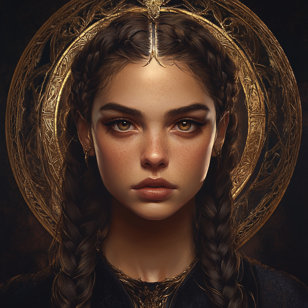 Beautiful Valkyrie with Braided Hair and Golden Hoop