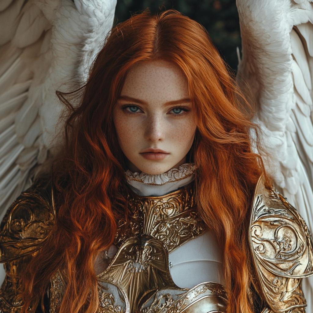 Beautiful archangel warrior with broken heart and determined spirit.