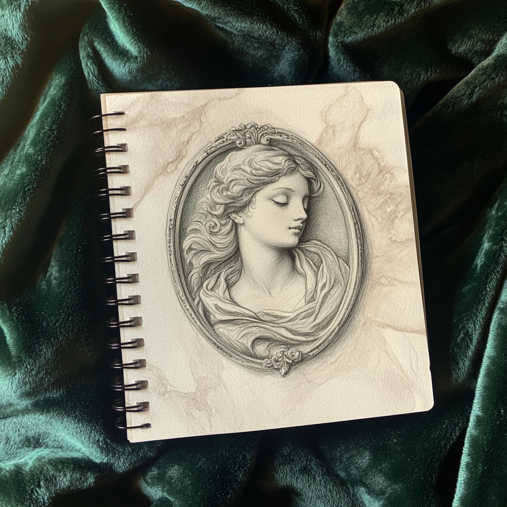 Beautiful art nouveau sketch of Venus on notebook.