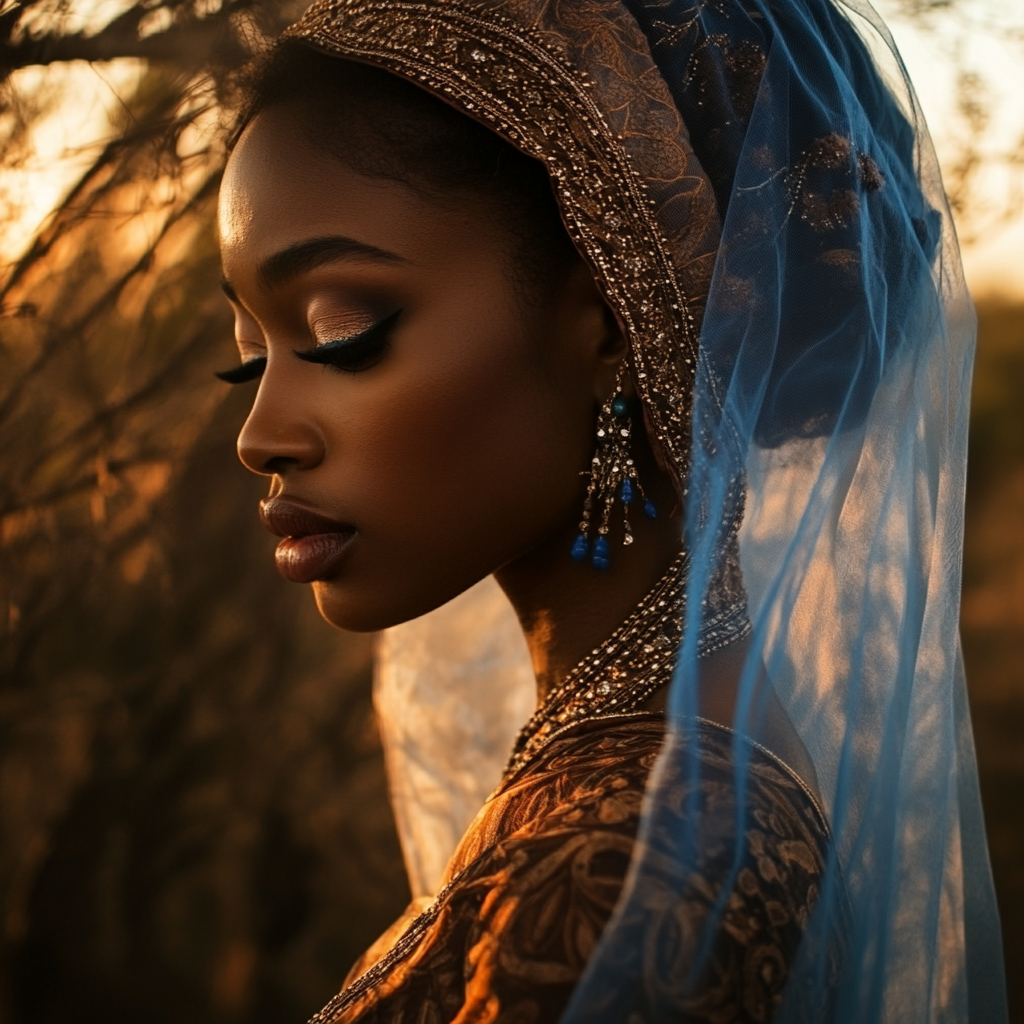 Beautiful black bride in Botswana wearing brown fabric.