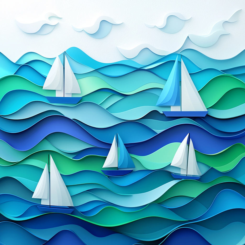 Beautiful blue and green boats on the sea