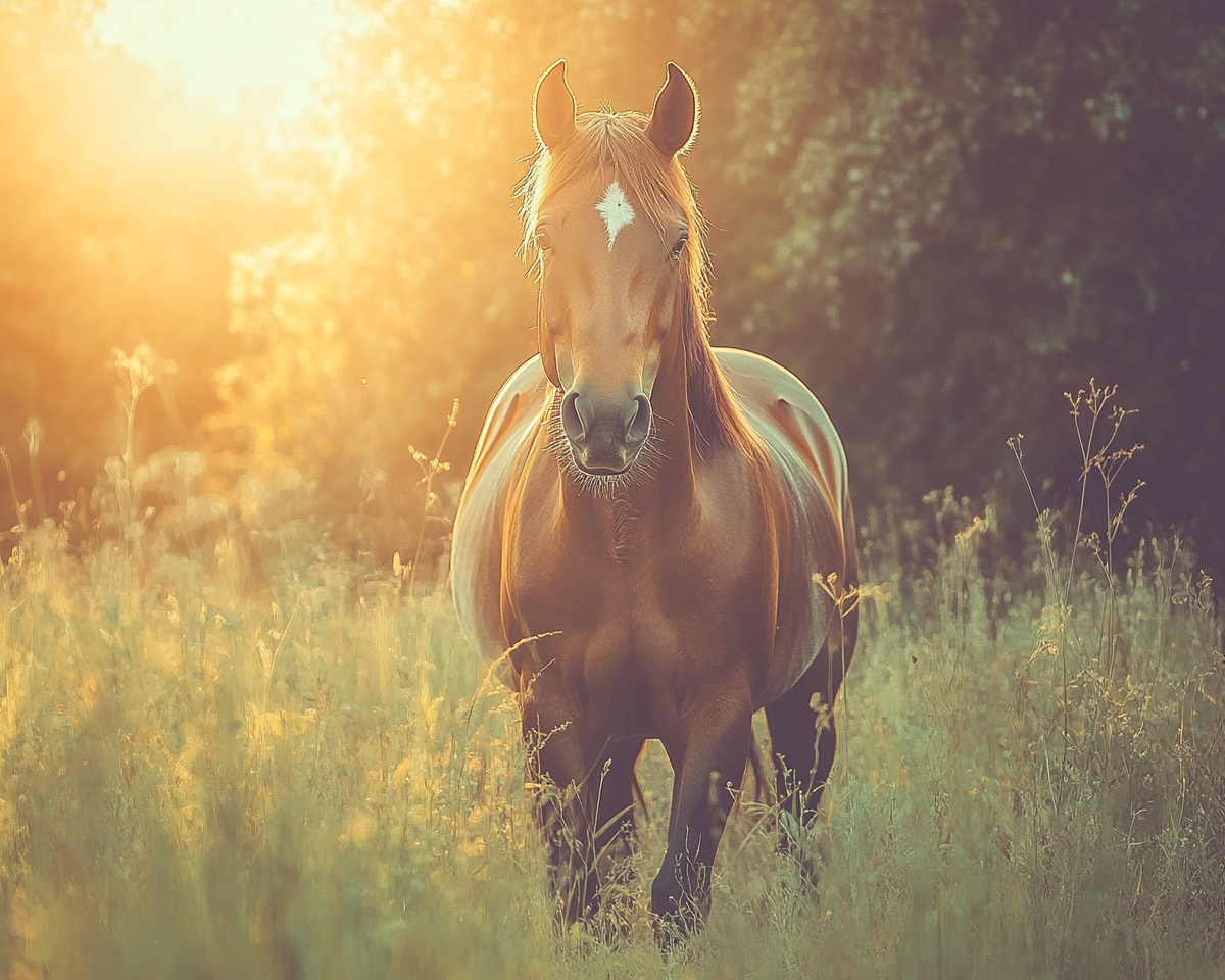 Beautiful brown horse in classic 1960s style photo.