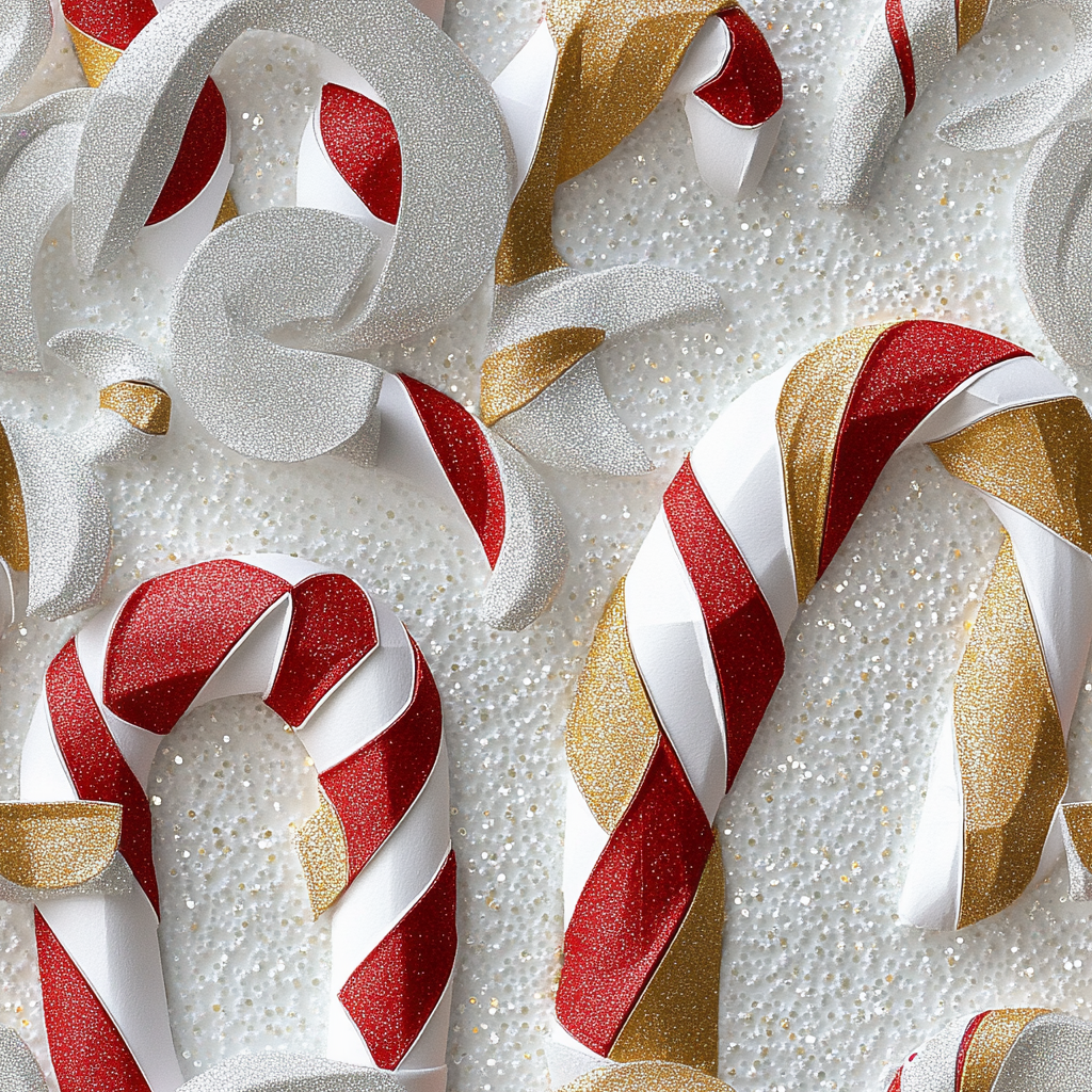 Beautiful paper candy cane sculpture on glitter background