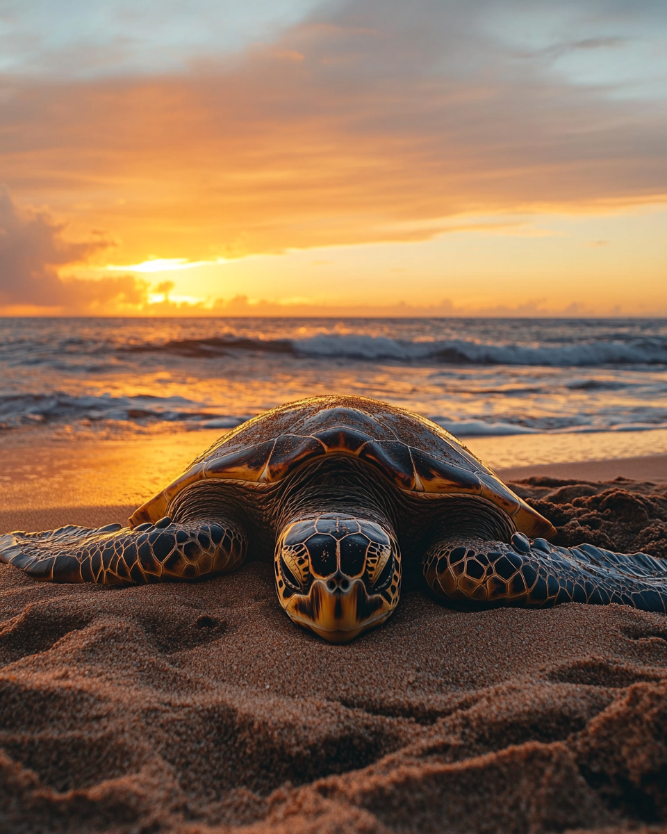 Beautiful sea turtle beach sunset National Geographic photo Canon R5.