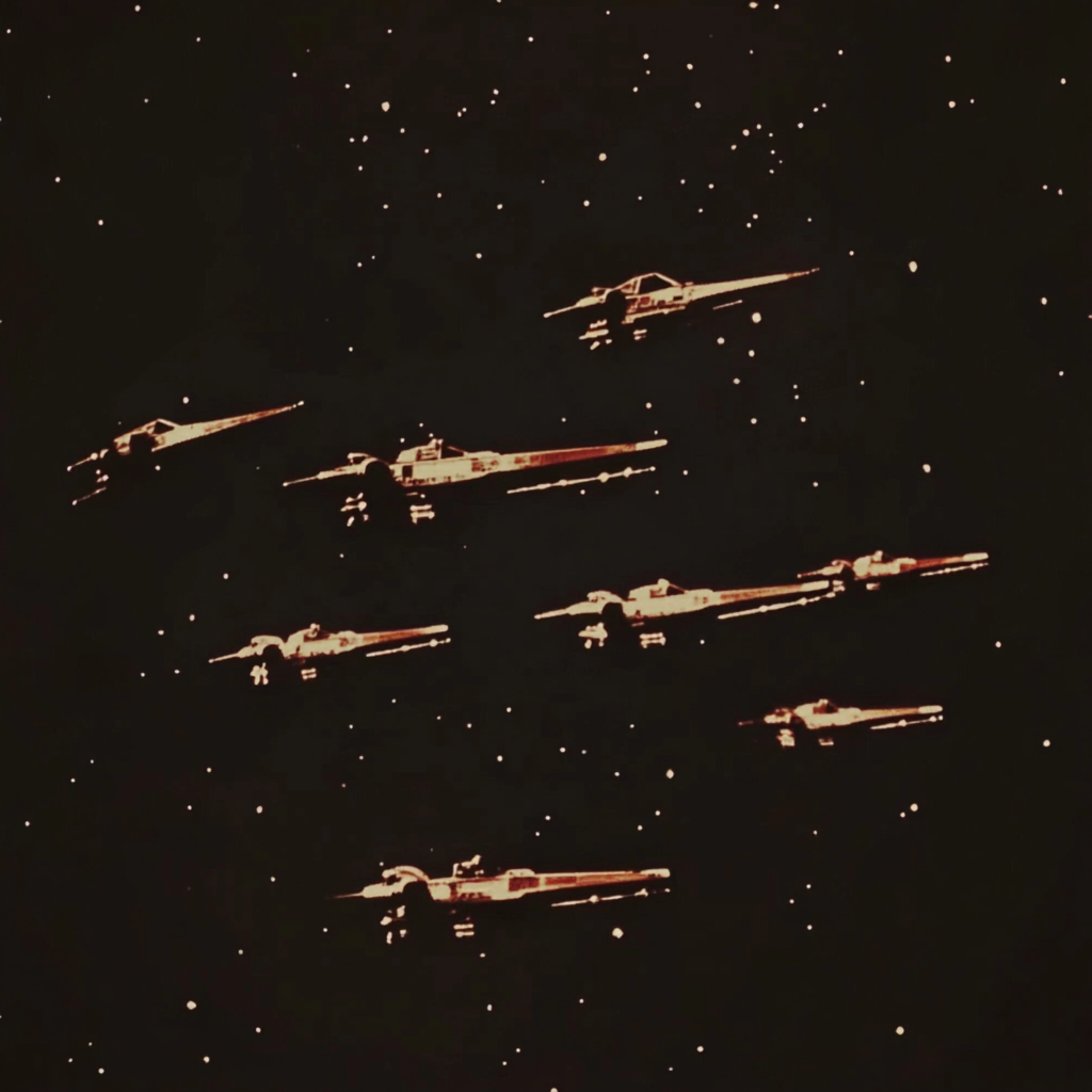 Beautiful vintage 1950s film of Rebel fleet in space.