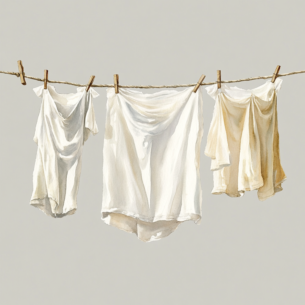 Beautiful watercolor clothesline with pastel yellow clothes.