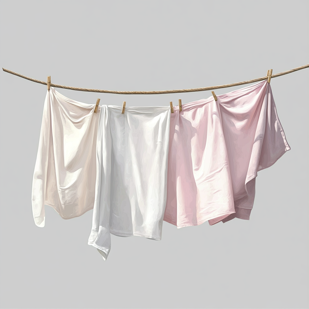 Beautiful watercolor clothesline with soft pink clothes.