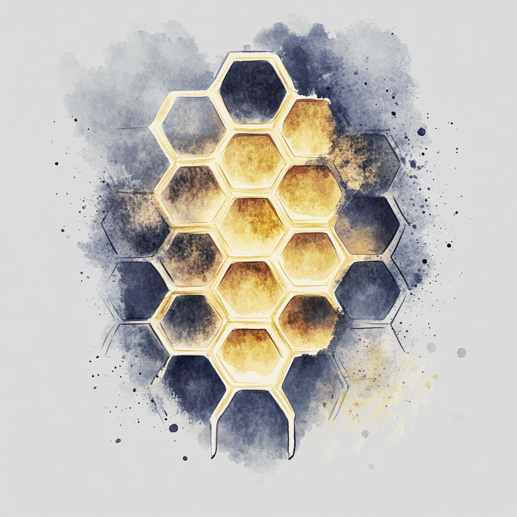 Beautiful watercolor honeycomb illustration on gray background