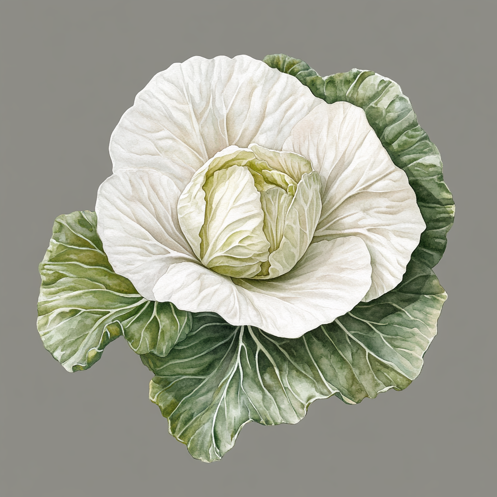 Beautiful watercolor illustration of cabbage with spring touch