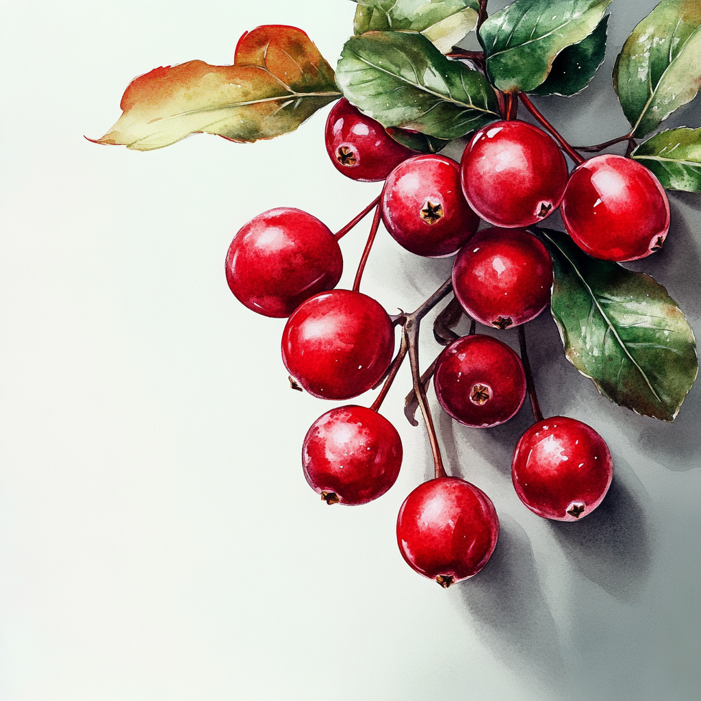 Beautiful watercolor illustration of cranberries on gray background