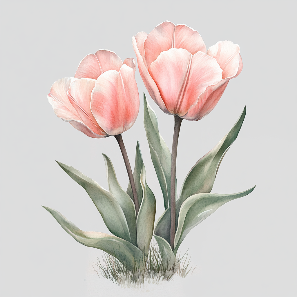 Beautiful watercolor pink tulips in spring garden