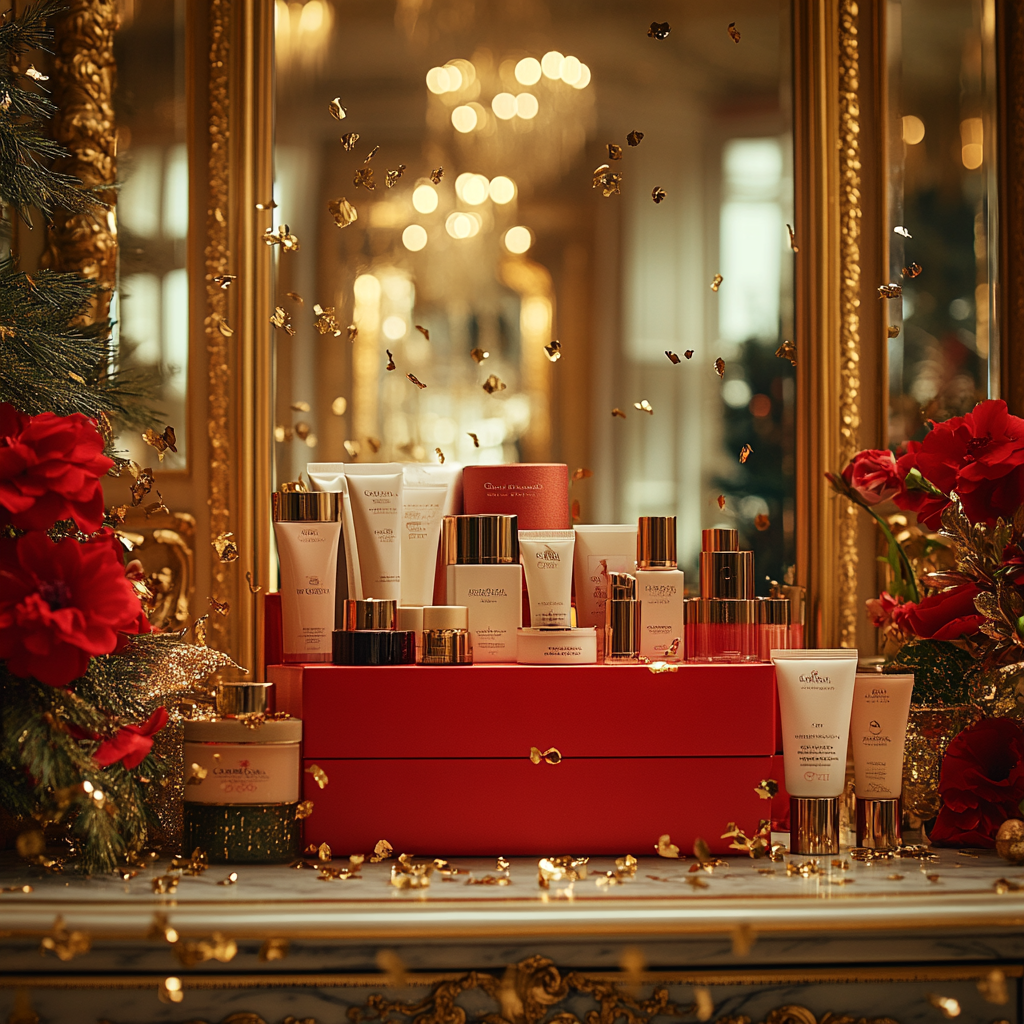 Beauty Products Showcase in Glamorous Gold Room