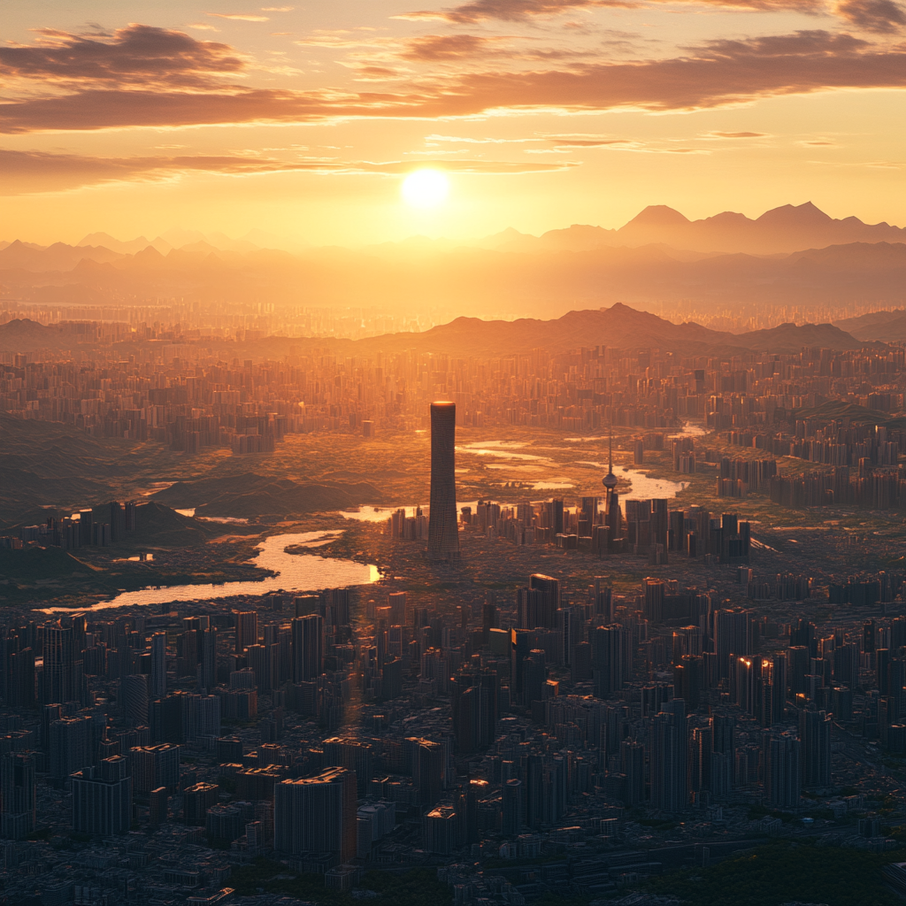 Beijing City View 3D Render 2024 Sunrise 